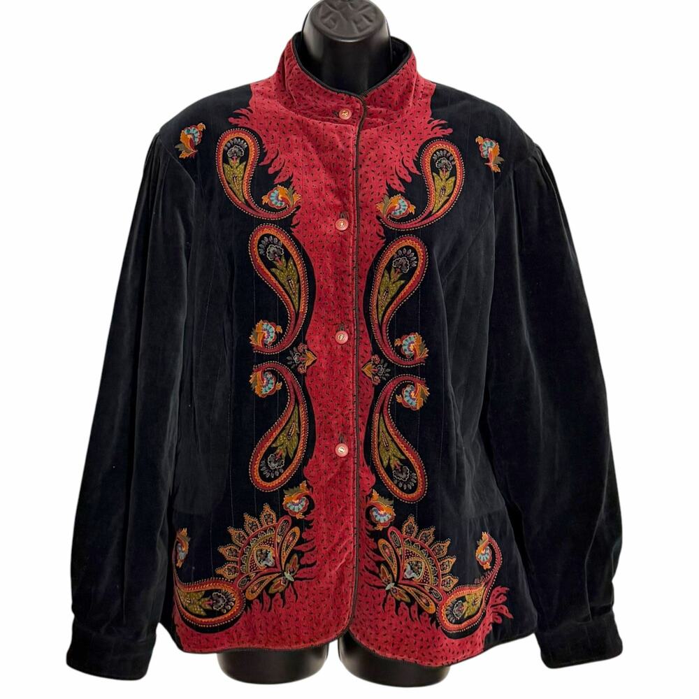 Vtg 80s Saxton Hall Velvet Quilted Jacket L Paisley Whimsigoth Boho Witchy Japan